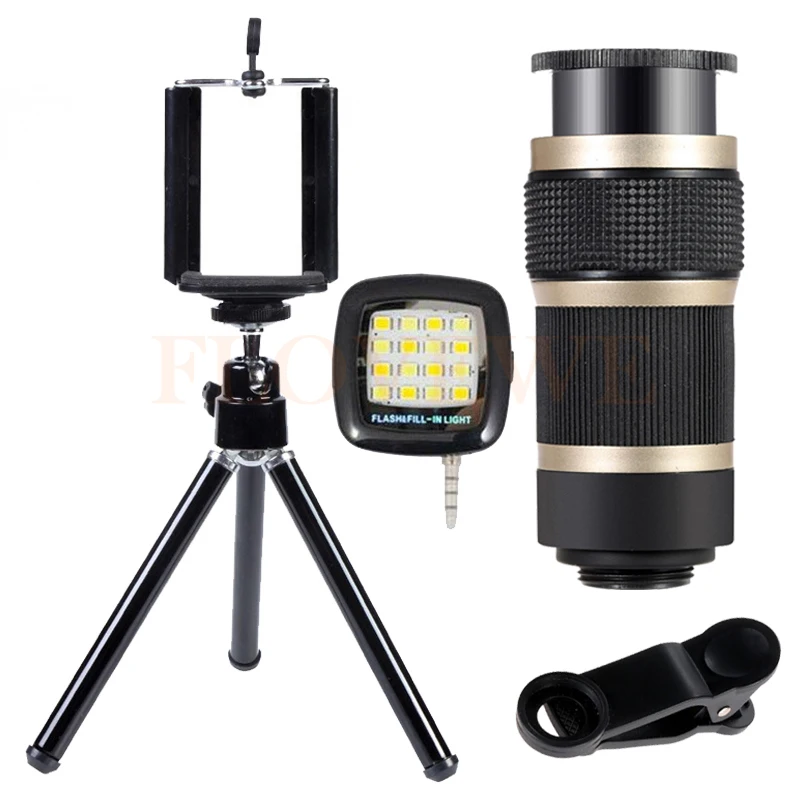 With Tripod 8X Telescopic lenses Mobile Phone Lens 8X Zoom Telephoto Lentes For iPhone 5 5s 6 6s 7 Plus Smartphone Selfie lamp