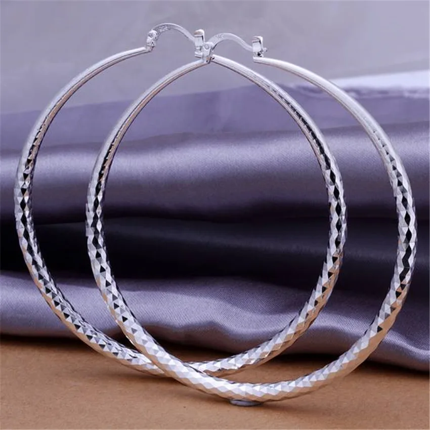 wedding 925 Wholesale high quality women lady nice silver plated earrings fashion 7cm big circle beautiful favorite jewelry e290-in Hoop Earrings from Jewelry & Accessories on Aliexpress.com | Alibaba Group - Image 2