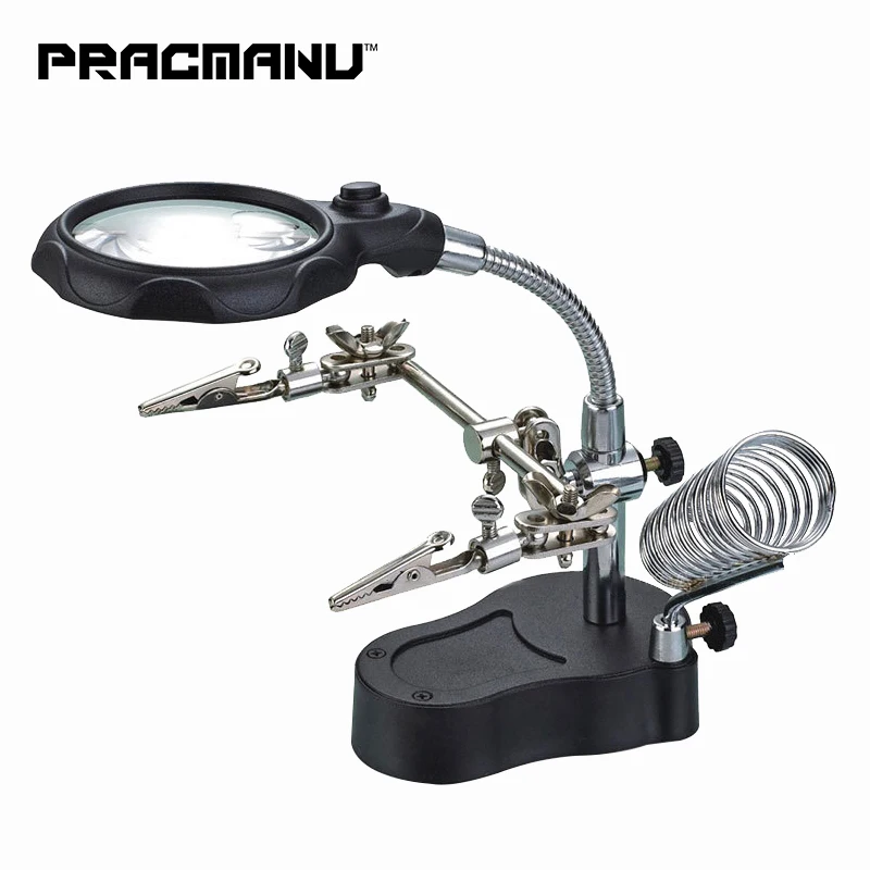 Skup PRACMANU spawanie lupa z LED Light 3.5X 12X obiektyw dodatkowy klip lupa pulpit powiększające trzecie ręczne narzędzie lutujące do naprawy
