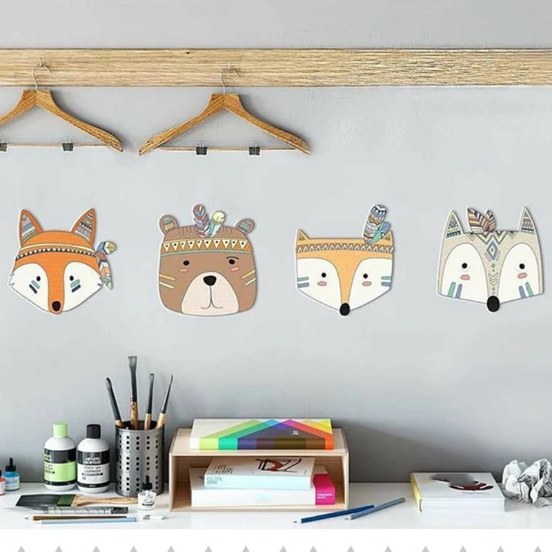 

1Pcs Nursery Childrens Room Wall Sticker Boho Tribal Indian Cartoon Fox Cat Bear Wall Prints For Kids Baby Room Decoration Idea