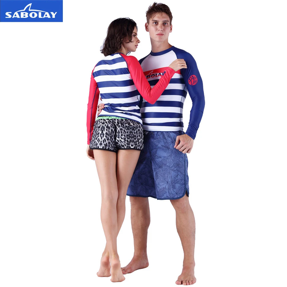 

SABOLAY Rash Guards long sleeved Lycra Couples T-Shirt swimming snorkeling surf beach quick dry elastic water swimsuit swimming