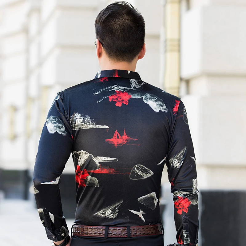 Американский стиль тенденции моды Печать high end длинная рубашка с длинными