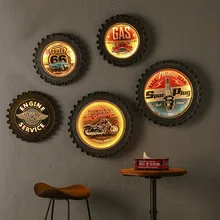 Iron Gear with LED Light Novelty Remote Control Vintage Gear Hanging Restaurant Cafe Shop Decor Home Living Room Wall Decoration