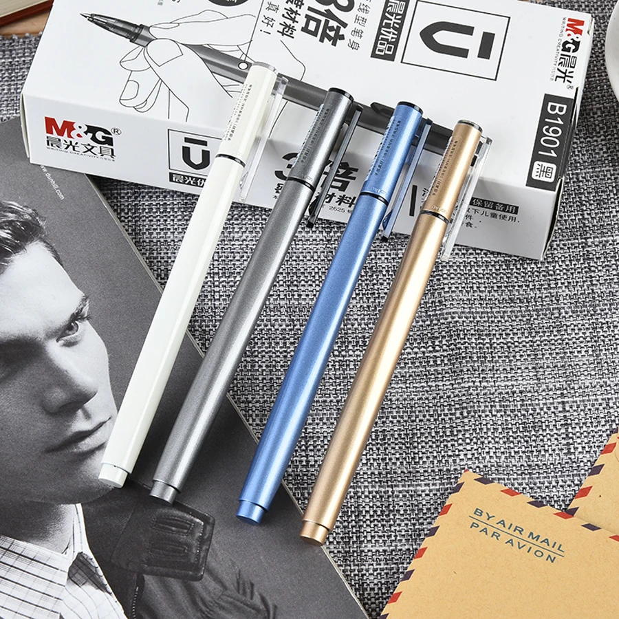 

2018 M&G High Quality New Material Gel Pen 0.5mm Tip Black and Blue Ink Metal Feeling Business Pens Use Office Supplies