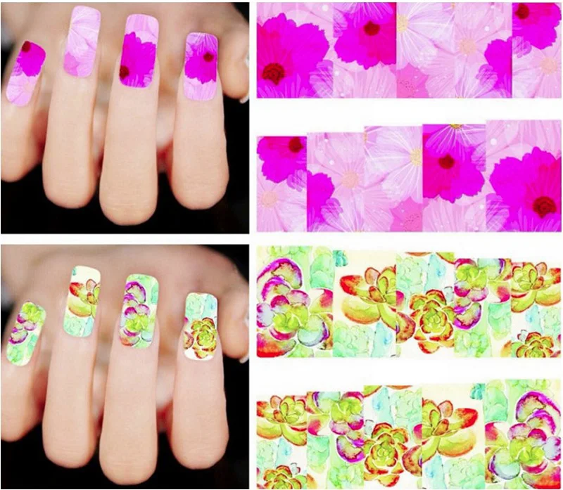 Bittb 50pcs/set Flower Nail Stickers Decals Slider Wraps For Nails Art Decor Manicure Water Transfer Sticker Tips