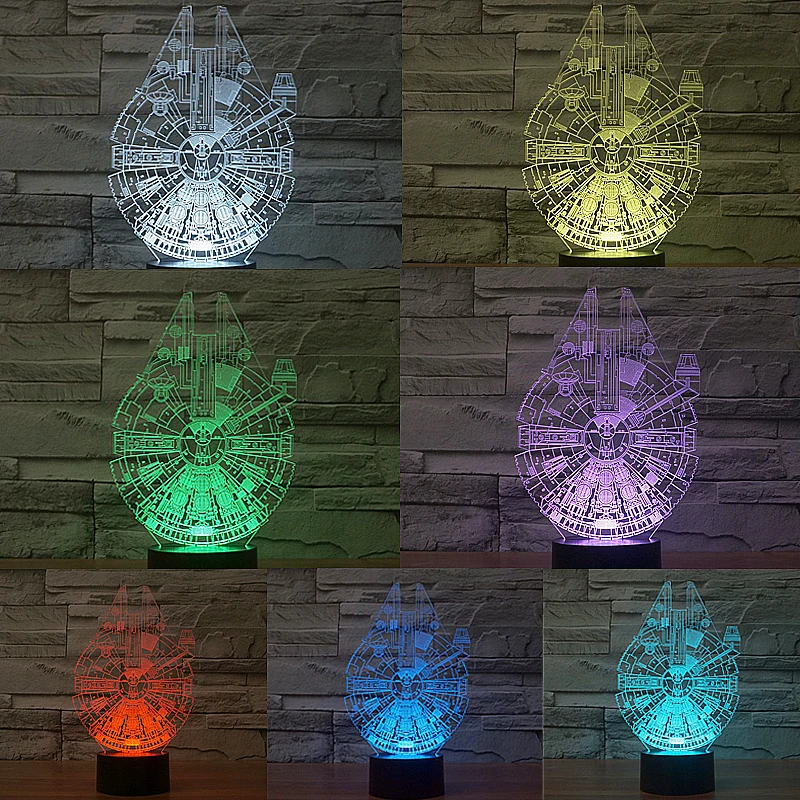 

Star Wars BB8 droid 3D Bulbing Light toys 2016 New 7 color changing visual illusion LED lamp Darth Vader Millennium Falcon toy