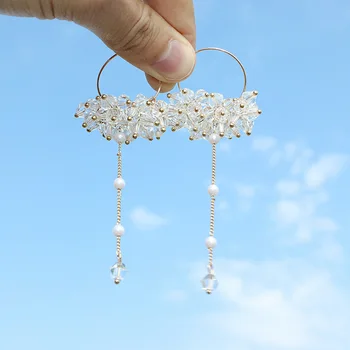 

temperament south Korean popular earrings circle strong personality joker long pendant tassel earrings stud earrings