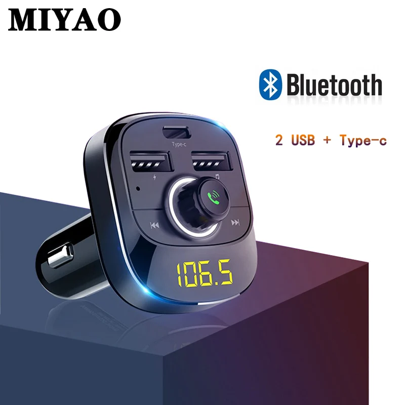 

FM Transmitter Bluetooth Car Kit Handsfree Set MP3 Music Player 5V 3.1A Dual USB Type-c Car Charger Support U Disk TF Card Play