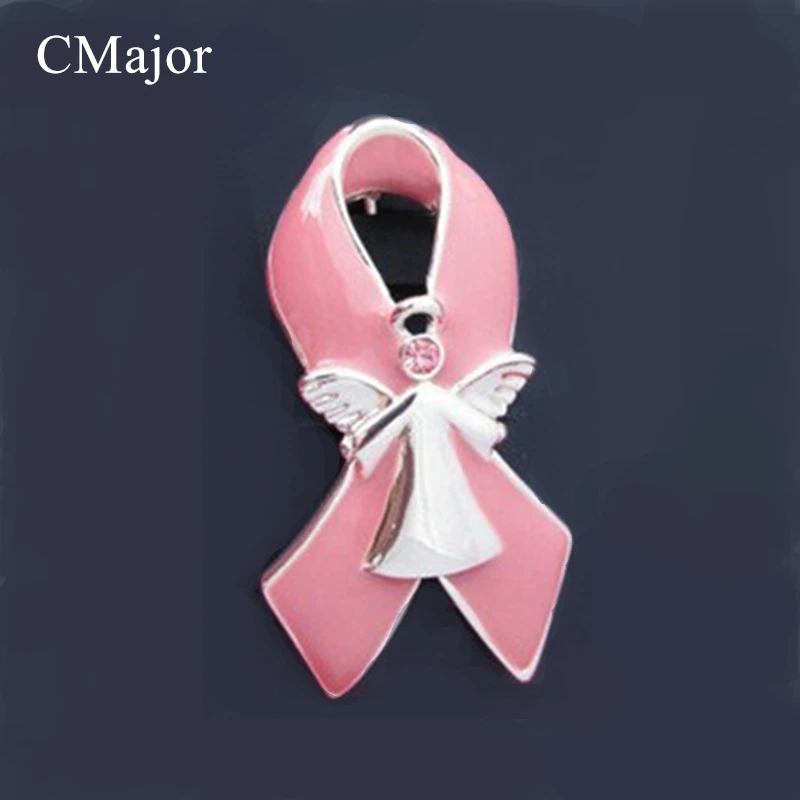

CMajor 2*4cm October Breast Cancer Awareness Month Pink Ribbon Angel Pin Enamel Badge Brooch 1.57"