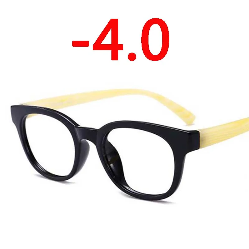 1,0-1,5-2,0-2,5-3,0-3,5-4,0 круглые очки для близорукости женские мужские Ретро TR90 очки для близорукости синяя желтая белая оправа - Цвет оправы: yellow myopia -4.0