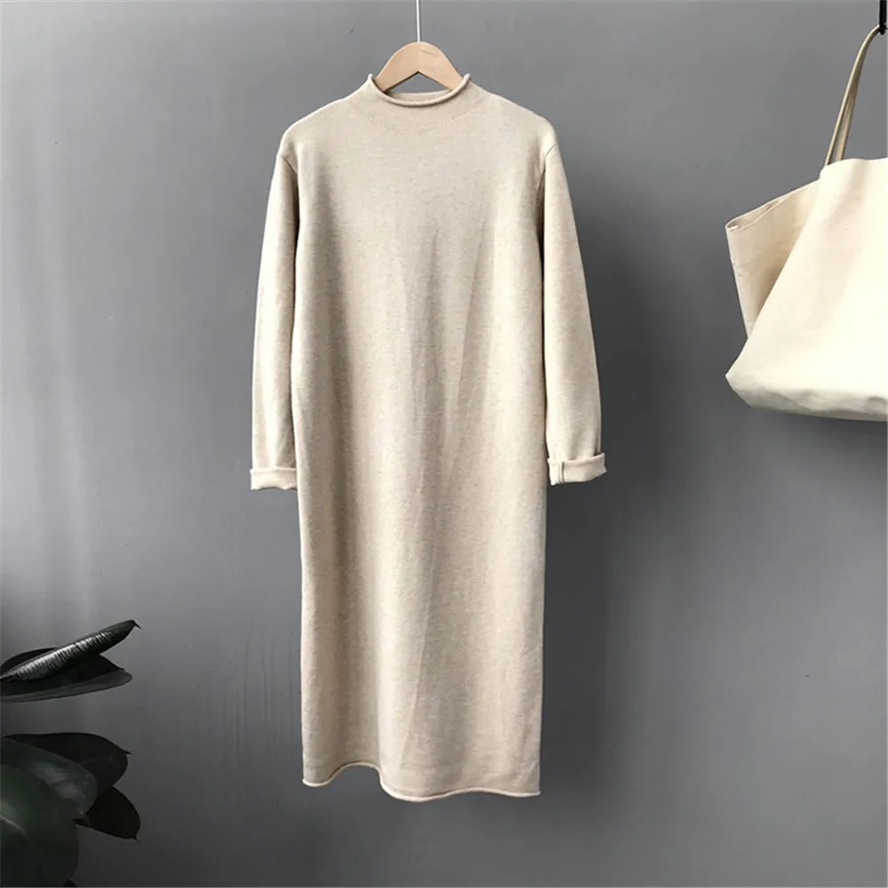 Autumn-Winter Knitted Solid Basic Long Dress 2018 Sexy Bodycon Sweater Dress Long Sleeve All Match Dresses Vestido Z9131 (3)