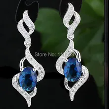 Mujeres Real de Plata 925 Cuelga Los Pendientes de Plata Pendiente 6x8mm Oval Simulado de la Piedra Preciosa Joyería de Moda E085