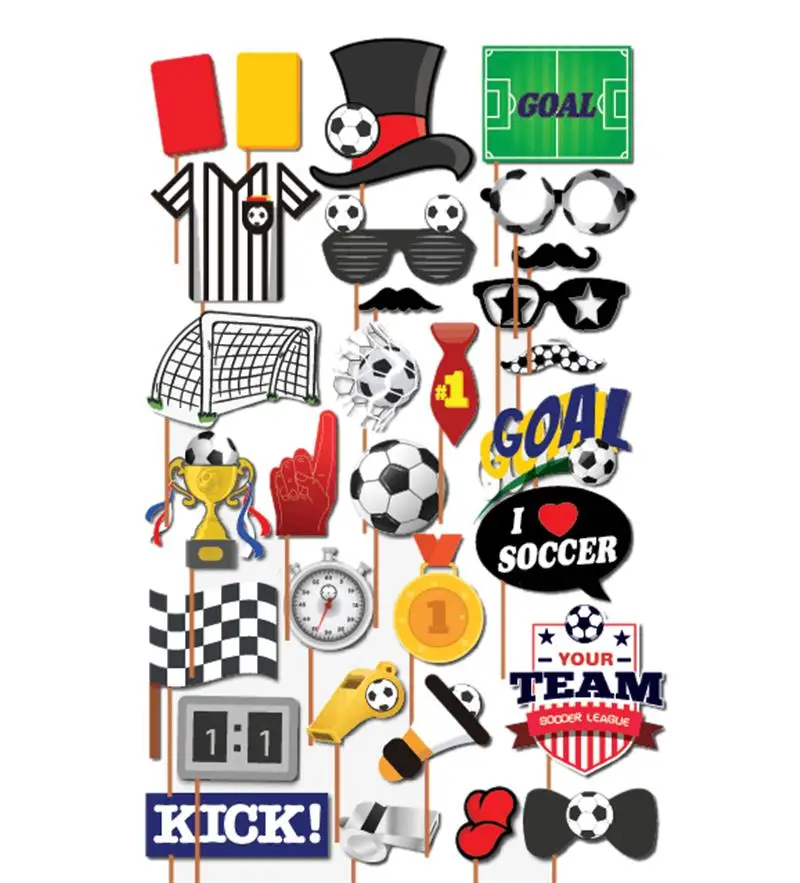 

30PCS Photo Booth Props Decorative Stylish Party Props Photo Props Party Photo Favors For Soccer Fans