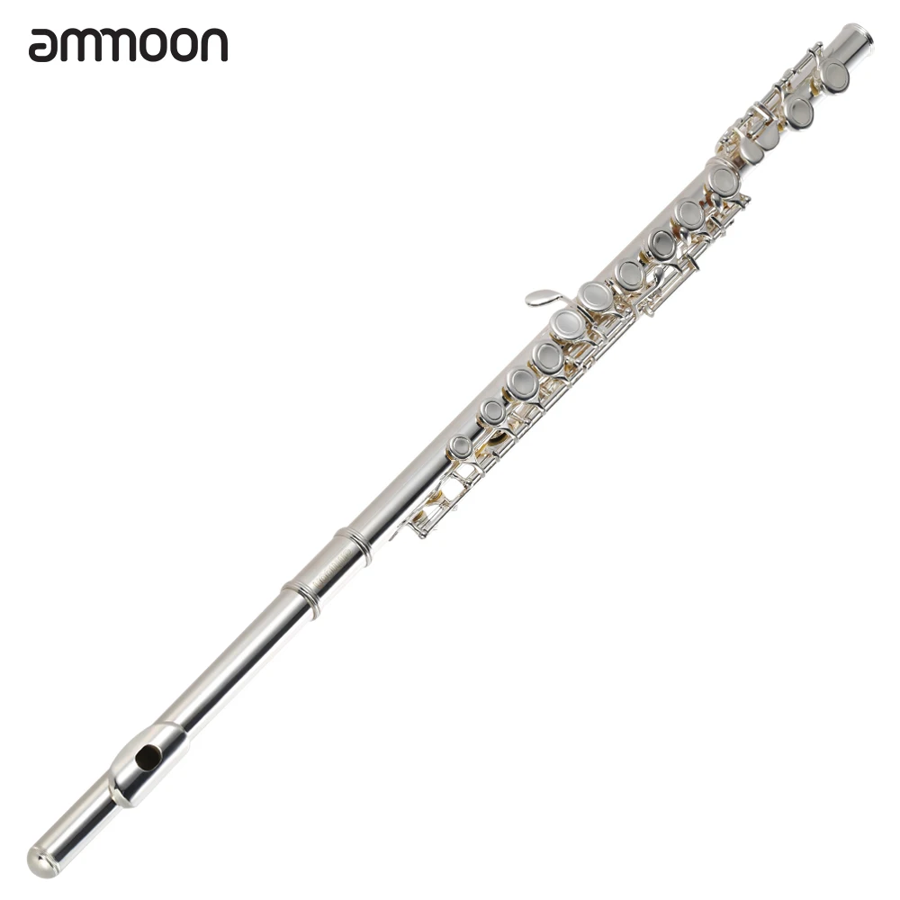 Ammoon концертная флейта C Ключ флейта из мельхиора Посеребренная 16 закрытых отверстий с Чехол отвертка духовые инструменты