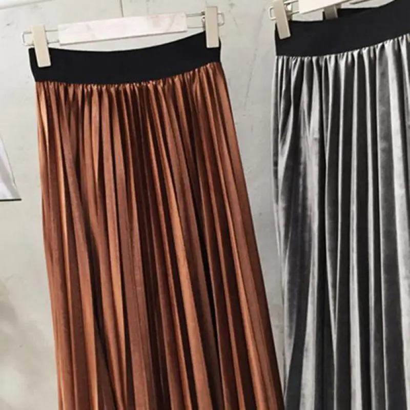 Danjeaner Spring 2019 Women Long Metallic Silver Maxi Pleated Skirt Midi Skirt High Waist Elascity Casual Party Skirt Vintage Danjeaner Spring 2019 Women Long Metallic Silver Maxi Pleated Skirt Midi Skirt High Waist Elascity Casual Party Skirt Vintage