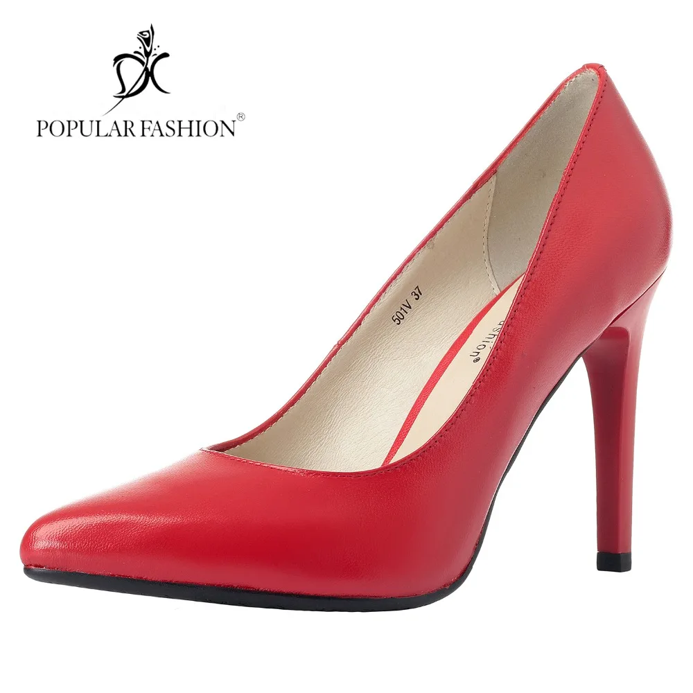 POPULAR FASHION 2018 Women Shoes Pointed Toe Pumps Sexy Red Genuine Leather High Heels Party Wedding Dress Shoes Feminino Women's Shoes
