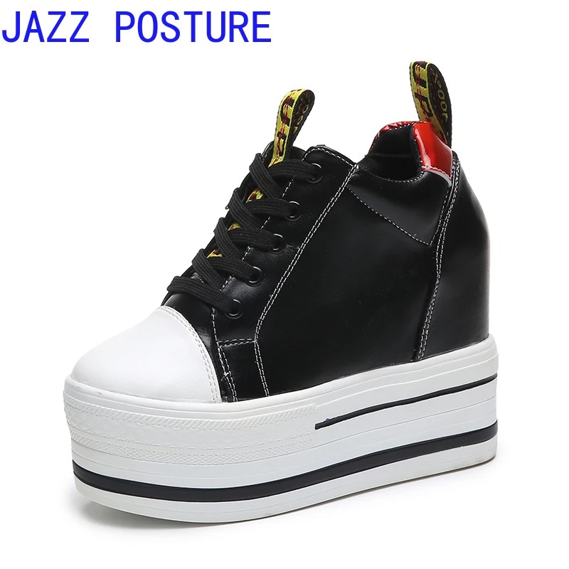 

New fashion PU leather women's shoes increase internal ladies shoes white black high quality moda mujer 2019 z077