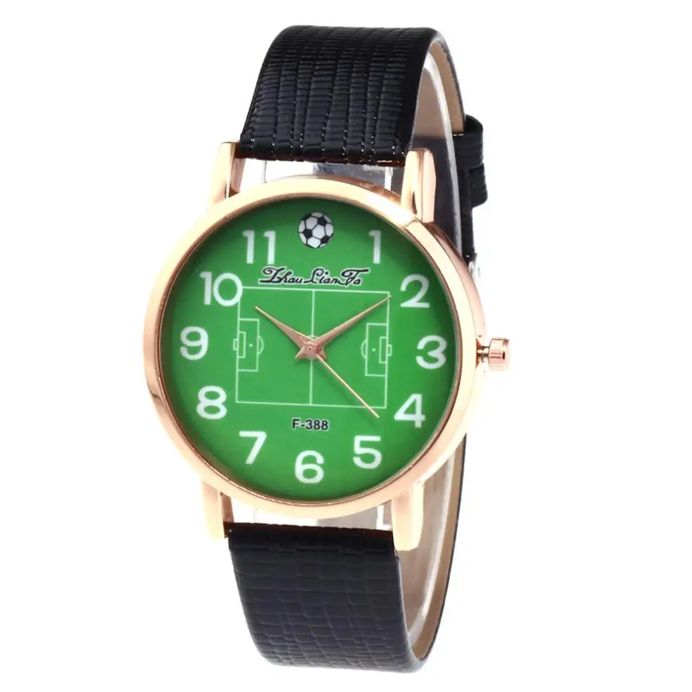 Soccer font b Watches b font Green Case Surface Fashion Unisex Leather Analog Quartz Vogue Wrist
