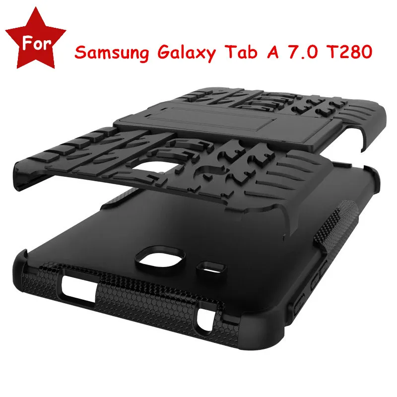 

100pcs/lot whoesale For Samsung Galaxy Tab A 7.0 T280 t285 Tablet case Heavy Duty TPU+PC Armor Dazzle Shockproof KickStand Cover