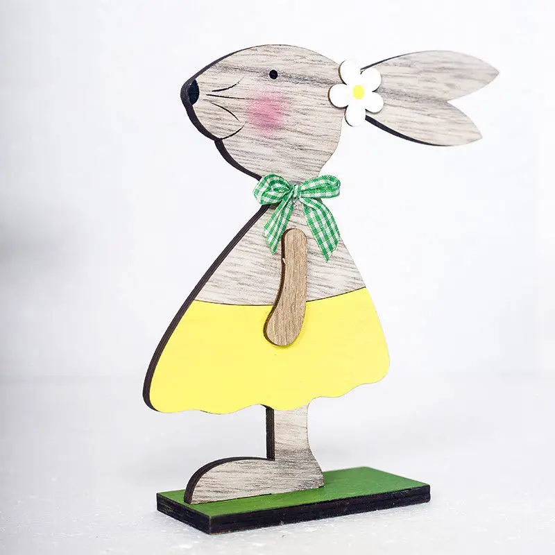 Новые горячие дети Пасхальный подарок на праздник деревянные украшения кролик Статуэтка для украшения дома - Цвет: Цвет: желтый