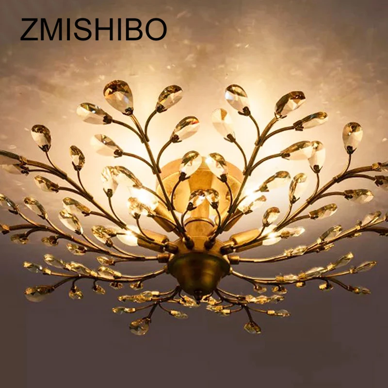 

ZMISHIBO Vintage Crystal Pendant Ceiling Chandelier Lights 4/5 Heads E14 110V-220V For Living Room Suspension Decoration Lamp