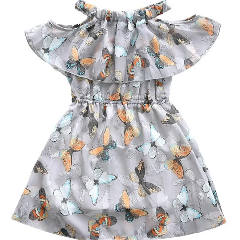 Kids Chiffon Dresses for Girls Summer Off Shoulder Butterfly Dresses