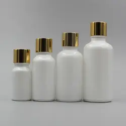 Стеклянная бутылка для духов 20 мл, жемчужная белая основа под макияж контейнер с золотой/серебряной/матовой золотой крышкой