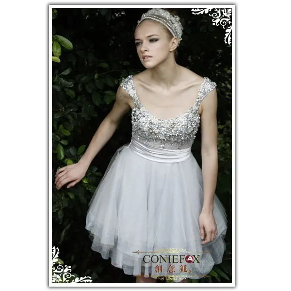 Gray Short Prom Gown, Bridesmaid Evening Gown, Wedding Dress 86000060-in Evening Dresses from 