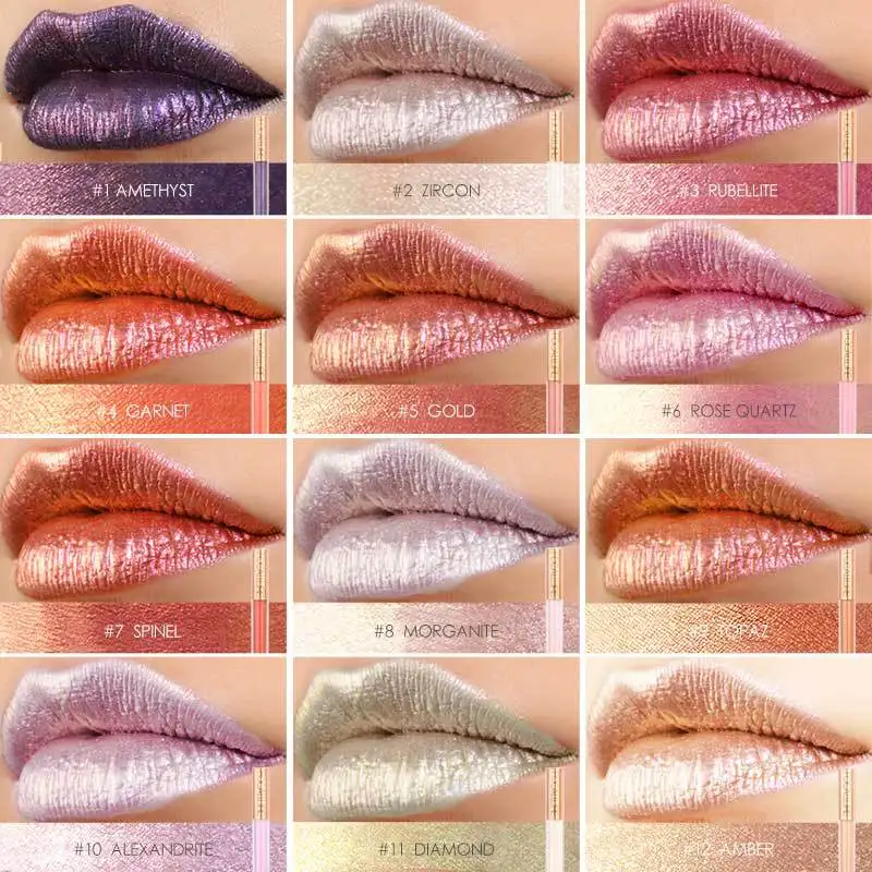 

FOCALLURE New arrival Magic Chameleon Lasting Lipstick Diamond Pearl Non-stick Cup Lip Gloss Waterproof metal color lip makeup