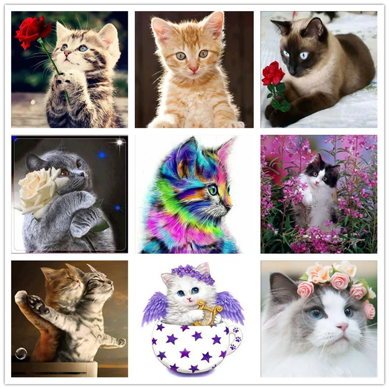5D DIY Diamond Painting Painted Cartoon Animals Cats Mosaic Embroidery Animal Cross stitch Embroidery Crafts Decoration