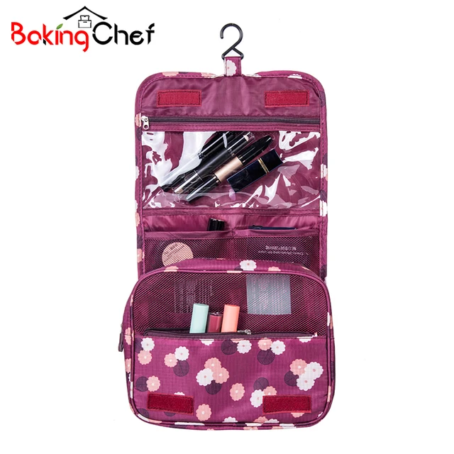 BAKINGCHEF Women Toiletry Organizer Cosmetic Bag Hanging Casual Wash Makeup Travel Camping Overnight Storage Cases Accessories