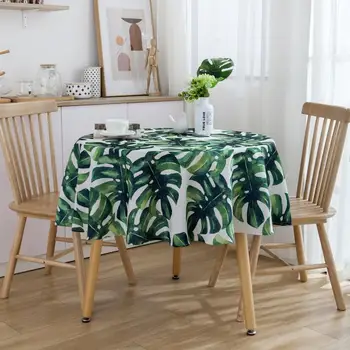 

150cm Round Tablecloth Waterproof Green Tropical Palm Leaf Table Cloth Pastoral Kitchen Tea Dining Table Cover Home Decor ZC074