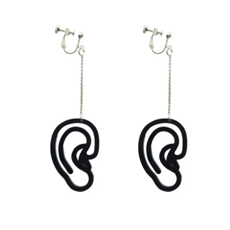 

Fashion Personality Jewelry Black Long Acrylic Ears Pendant Clip Earrings