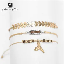 Brazalete de cera hecho a mano con cordones de Amaiyllis, pulsera para mujer, 3 unids/set de cuentas de madera, flecha, dije colgante de aleación, pulsera trenzada