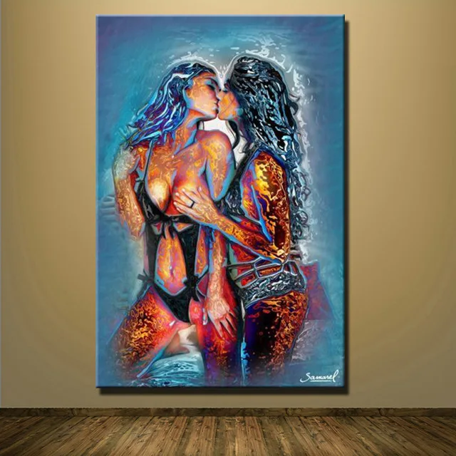 Two-girl-Kissing-Abstract-Portrait-Oil-Paintings-Wall-Art-and-Poster-Canvas-Printed-For-Bedroom-Decoration.jpg_640x640