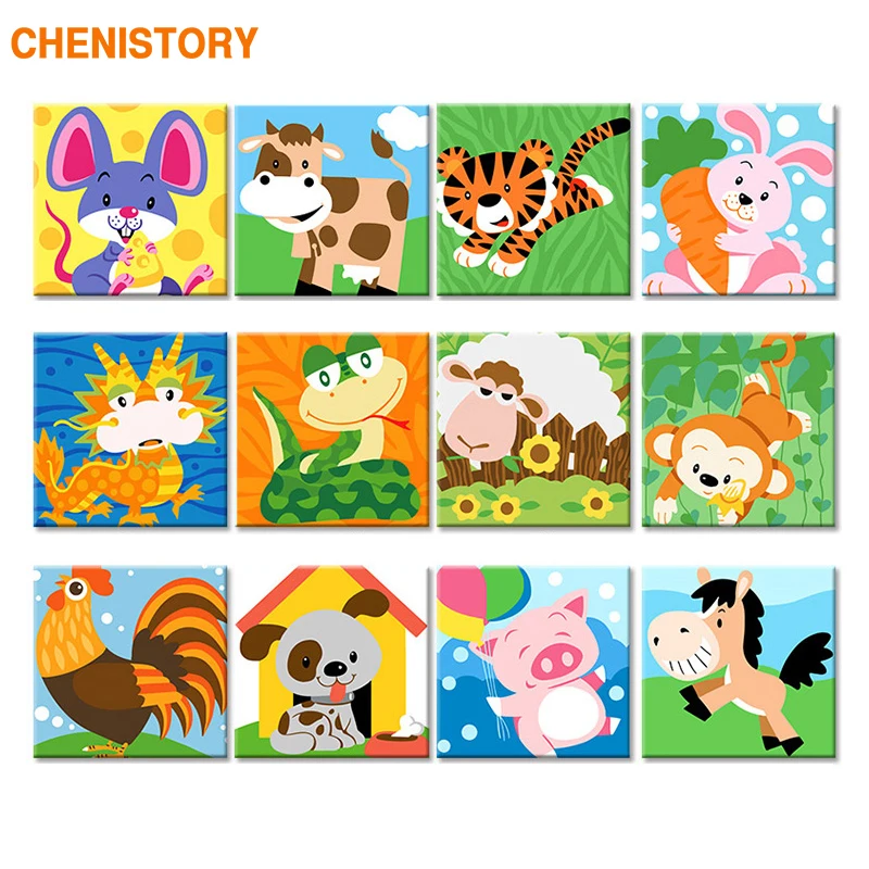 

CHENISTORY Frame Kids Image DIY Painting By Numbers Cartoon Animals Modern Acrylic Kit Calligraphy Painting For Children 20x20cm
