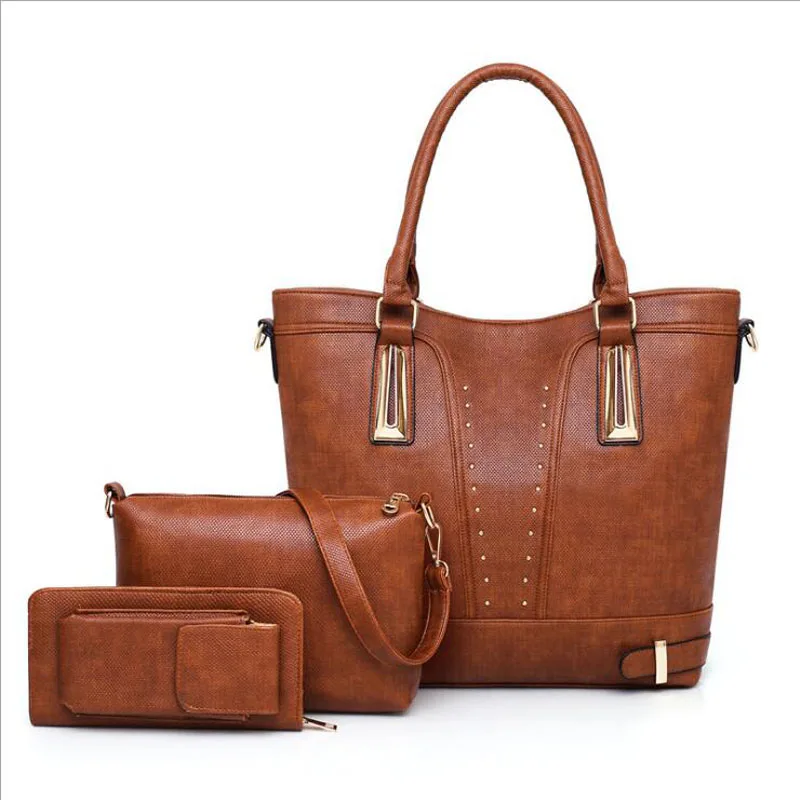 

2018 New Women Bags Set 3 Pcs Leather Handbag Women Large Tote Bags Ladies Shoulder Bag Handbag+Messenger Bag+Purse Sac