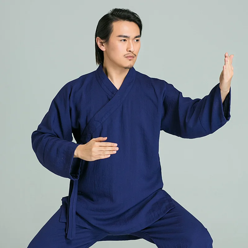 

Top Grade Chinese Men's kung fu clothing Linen Tai Chi uniforms Long sleeve Martial Arts Wushu clothes Wudang Wing chun suit