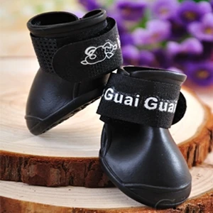 Модные водонепроницаемые ботинки ярких цветов для щенков, защитные резиновые ботинки для щенков - Цвет: Черный