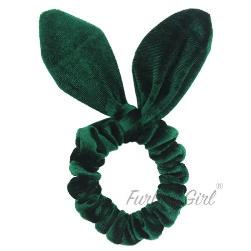 Пушистая девушка 1 шт. бархатные кроличьи уши эластичные резинки для волос бант конский хвост держатель резинки для волос женские аксессуары для волос - Цвет: Dark Green