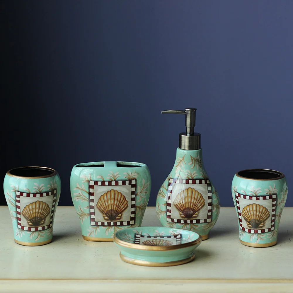 Ceramic five-piece set American bathroom supplies brushing cup bathroom mouthwash cup wash cup set LO7271146 Ceramic five-piece set American bathroom supplies brushing cup bathroom mouthwash cup wash cup set LO7271146