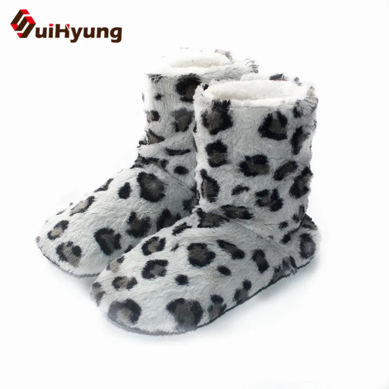 Suihyung/Новинка; женские домашние тапочки; модная леопардовая хлопковая обувь; удобная мягкая теплая плюшевая домашняя обувь; женская зимняя обувь - Цвет: Серый