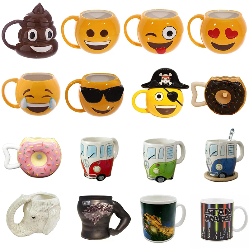 

Creative Mugs Funny Stool Expression Pirate Donut Bus Elephant Tyrants Color Ceramic Mug with Lid HandgripCoffee Cute Office Cup