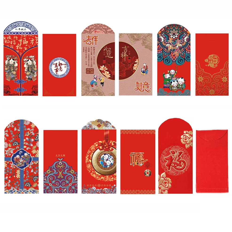 Праздничные красные конверты в китайском стиле, 24 штуки, 6,7x3,5 дюйма, подарочная карта, красные карманы для денег на свадьбу, китайский год
