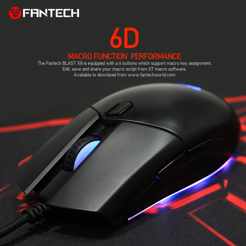EPULA модная Проводная офисная игровая мышь fantech X8 USB Проводная 4000 точек/дюйм 6 кнопок оптическая игровая мышь светодиодный подсветка для ПК
