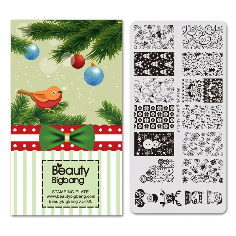 BeautyBigBang набор стемпинга для ногтей 6*12 см, Рождественская Снежинка, изображение снеговика, трафаретная пластина для стемпинга, набор для дизайна ногтей