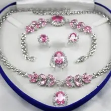 Свадебные украшения Для женщин розовый кристалл Цепочки и ожерелья серьги, браслет, кольцо кварц изысканные свадебные широкий часы крылья Для женщин Королева
