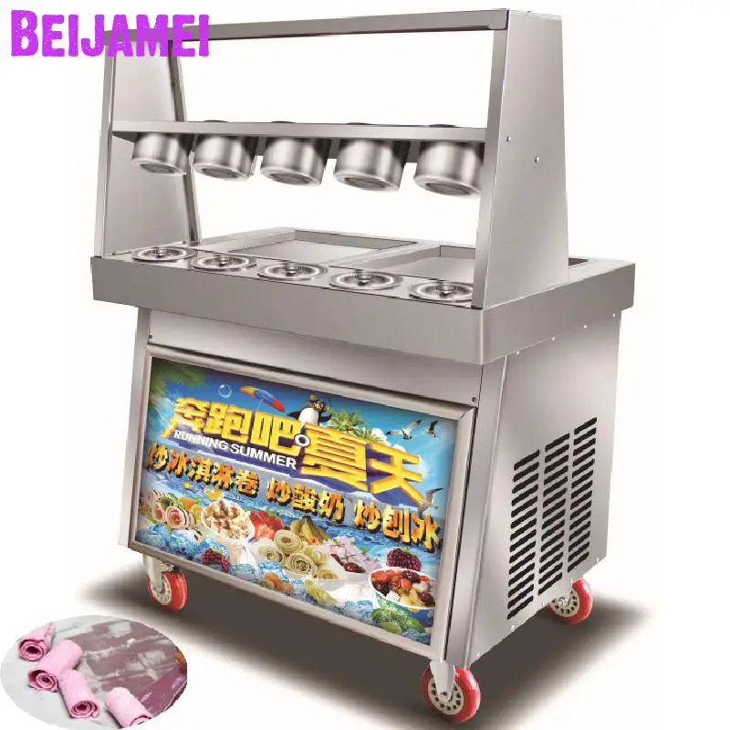

BEIJAMEI New rolled fry ice cream maker double compressor fry ice making commercial rolling yogurt maker