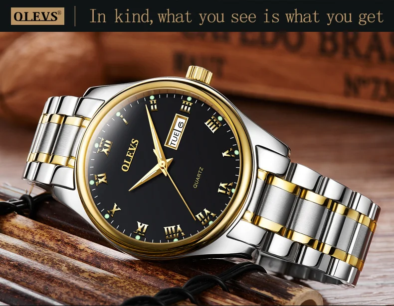 Роскошные Брендовые мужские часы OLEVS с отображением недели, мужские кварцевые часы с датой, мужские повседневные наручные часы из нержавеющей стали, мужские часы