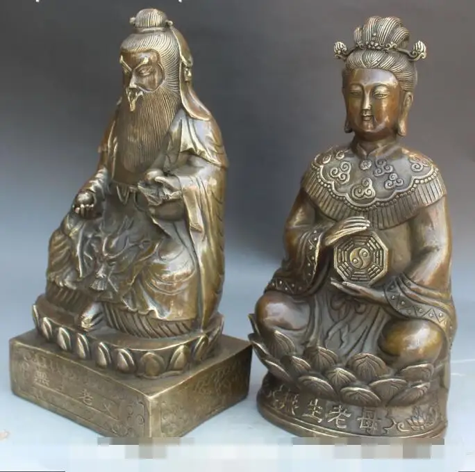 

S00284 12" Chinese Bronze Long Life Grandfather Grandmother Consort Wife Man Statue (B0413)